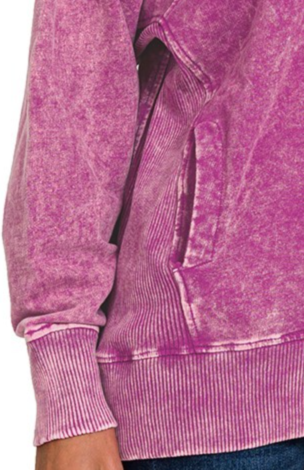 PS Acid Wash Pocketed Pullover PLUM