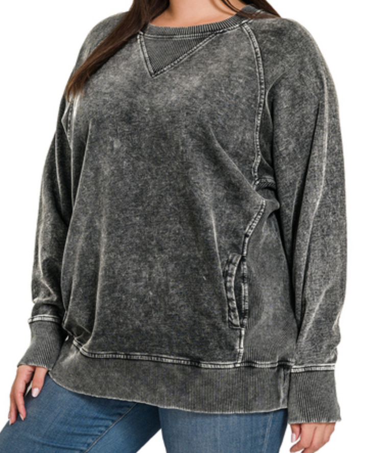 PS Acid Wash Pocketed Pullover ASH BLACK