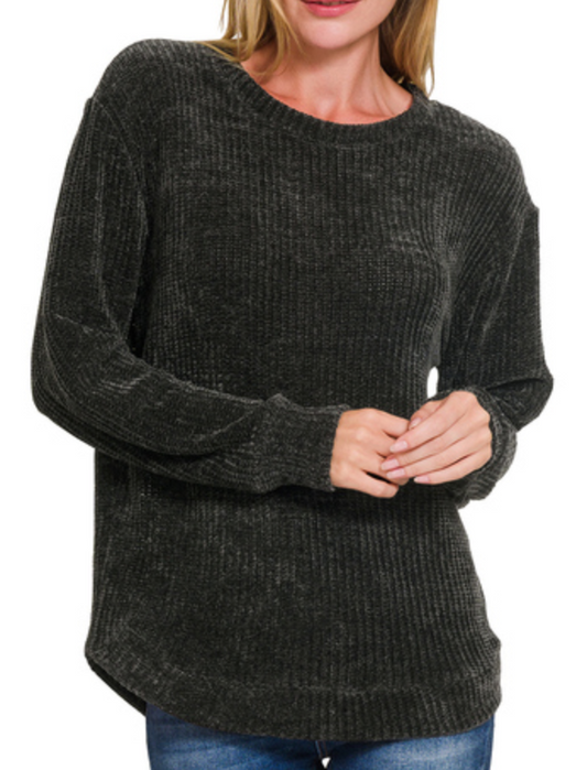 Chenille Waffle Sweater BLACK