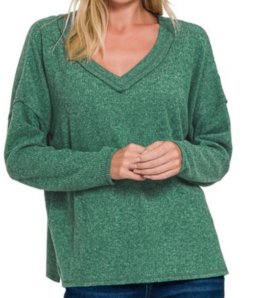 V~Neck Brushed Rib GREEN