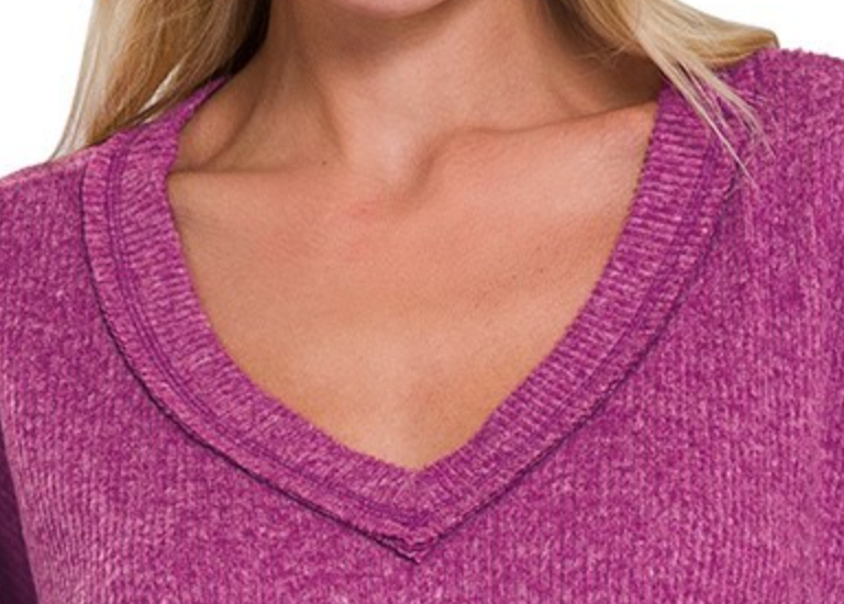 V~Neck Brushed Rib PLUM