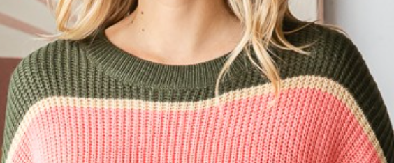 Striped Long Sleeve Sweater OLIVE