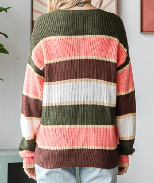 Striped Long Sleeve Sweater OLIVE