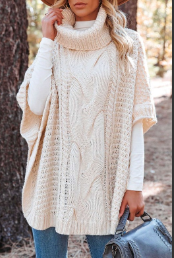 Oversized Cable Sweater Cape CREAM