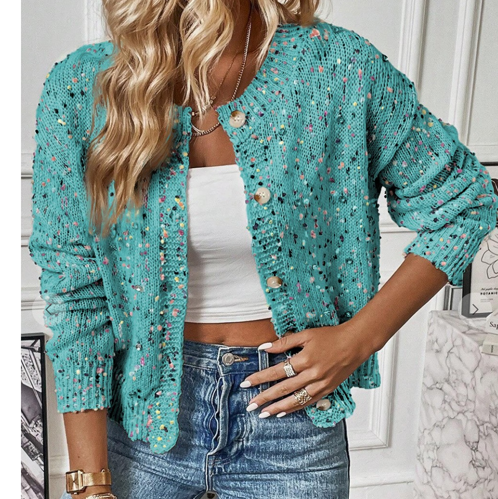 Confetti Button Cardi TEAL