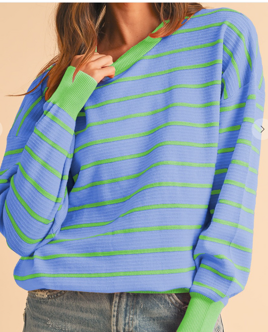 Stripe Round Neck Sweater BLUE