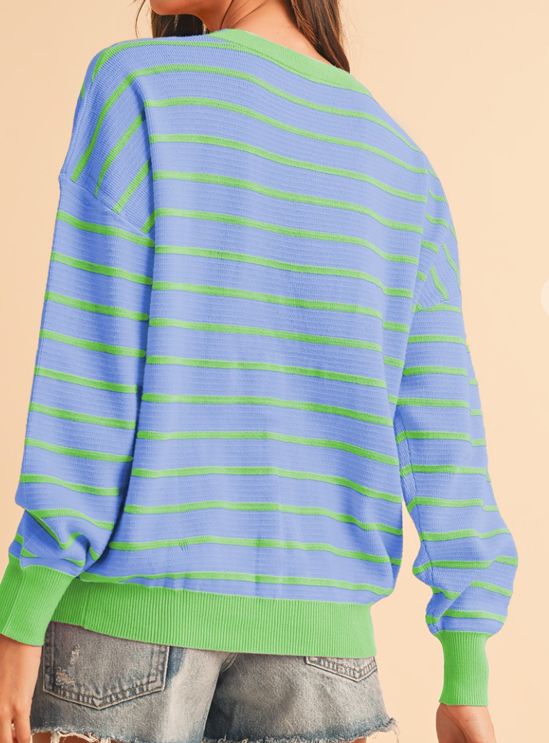 Stripe Round Neck Sweater BLUE