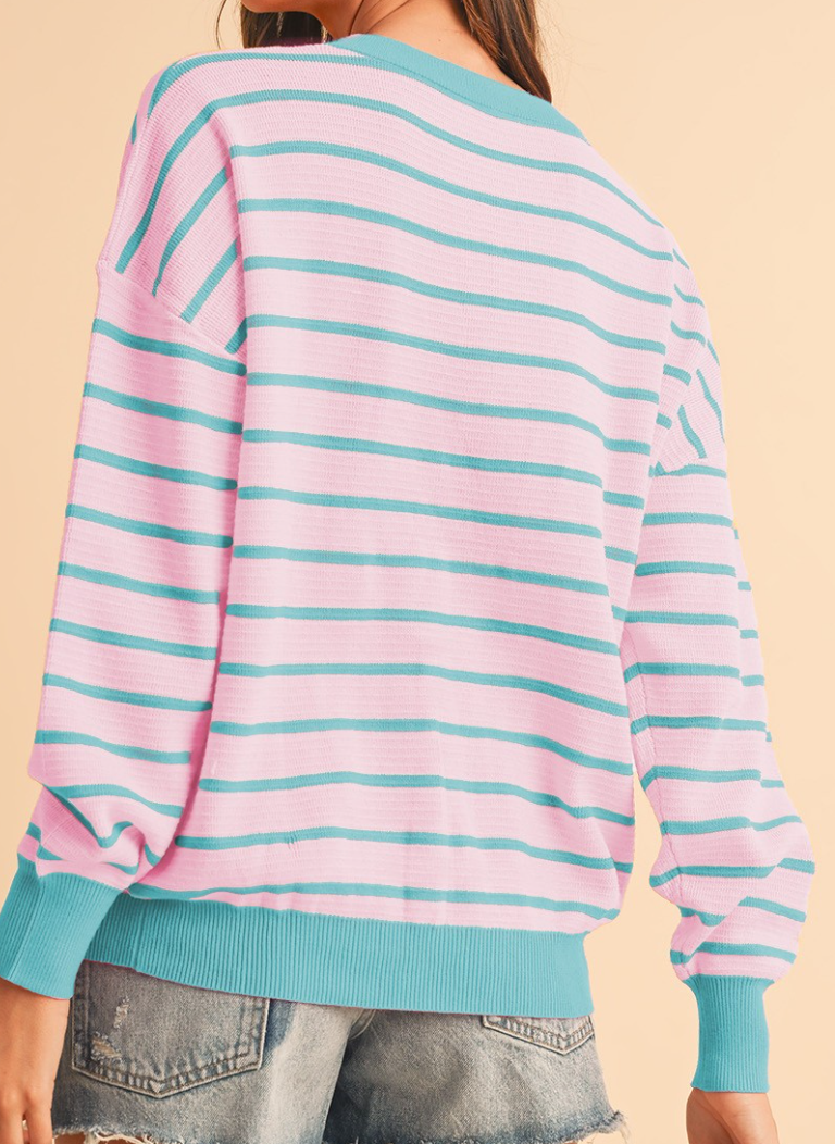 Stripe Round Neck Sweater PINK