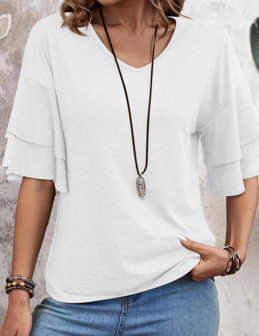V~Neck Double Layer Sleeve WHITE