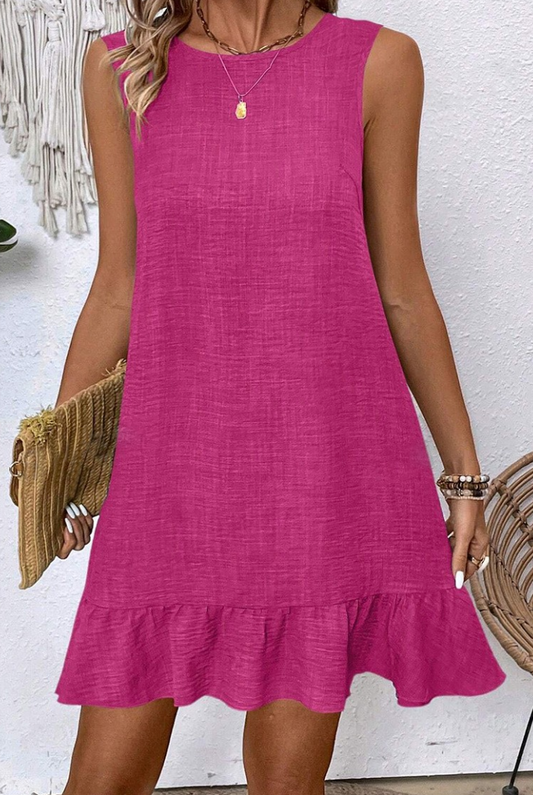 Ruffle Hem Tank Dress FUCHSIA