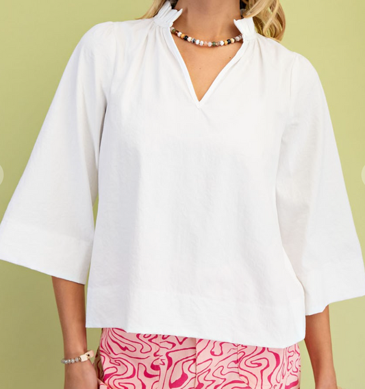 Ruffled Neck Blouse WHITE