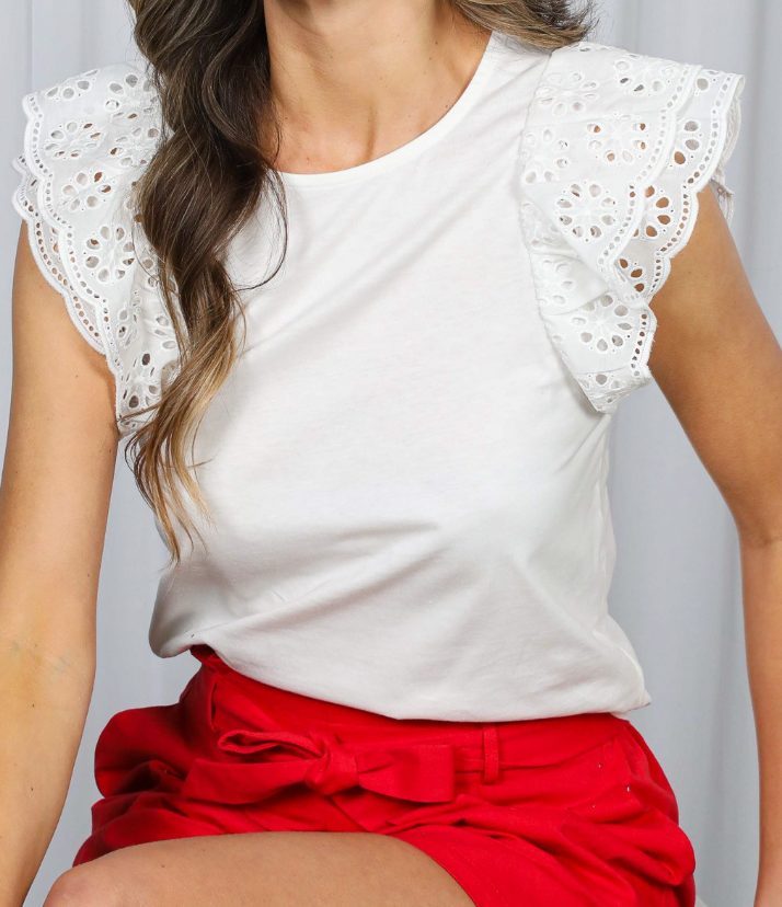 Eyelet Lace Ruffle Sleeve WHITE
