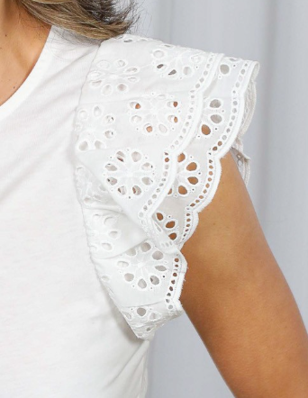 Eyelet Lace Ruffle Sleeve WHITE