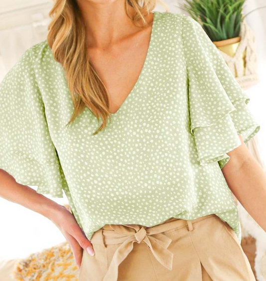 Polka Dot Woven Top CELERY