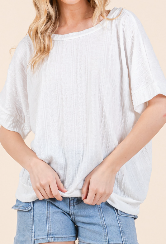 Bold Textured  Cable Knit WHITE