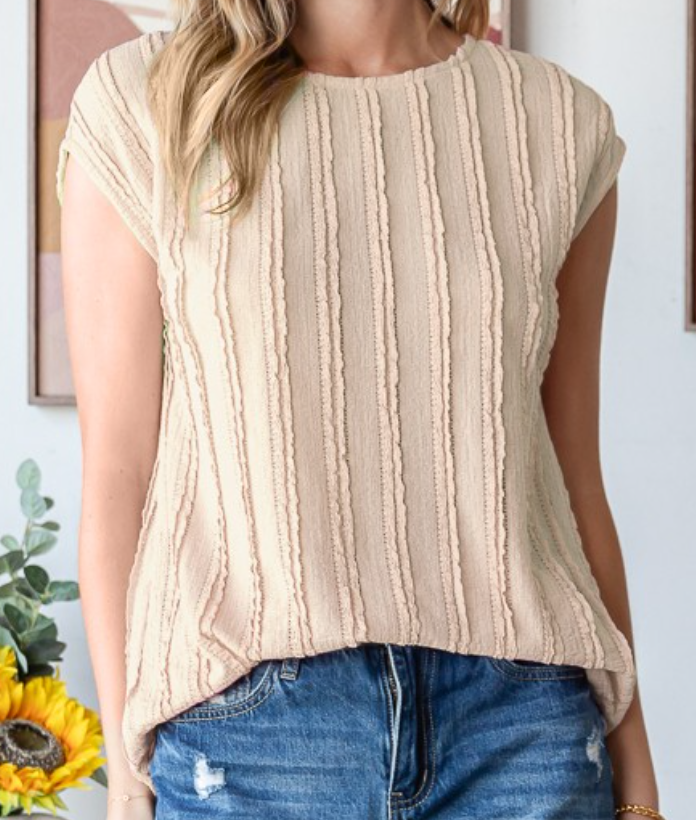Vertical Textured Cap Sleeve BEIGE