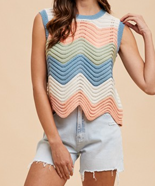 Wave Pointelle Sweater Tank APRICOT