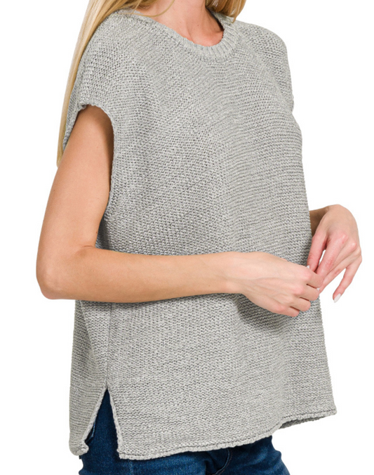 Oversized Crew Neck Cap Sweater GRAY
