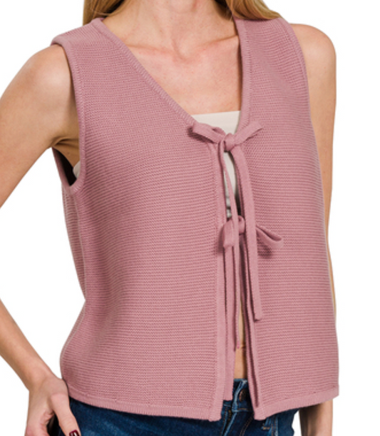 Tie Front Sweater Vest BLUSH