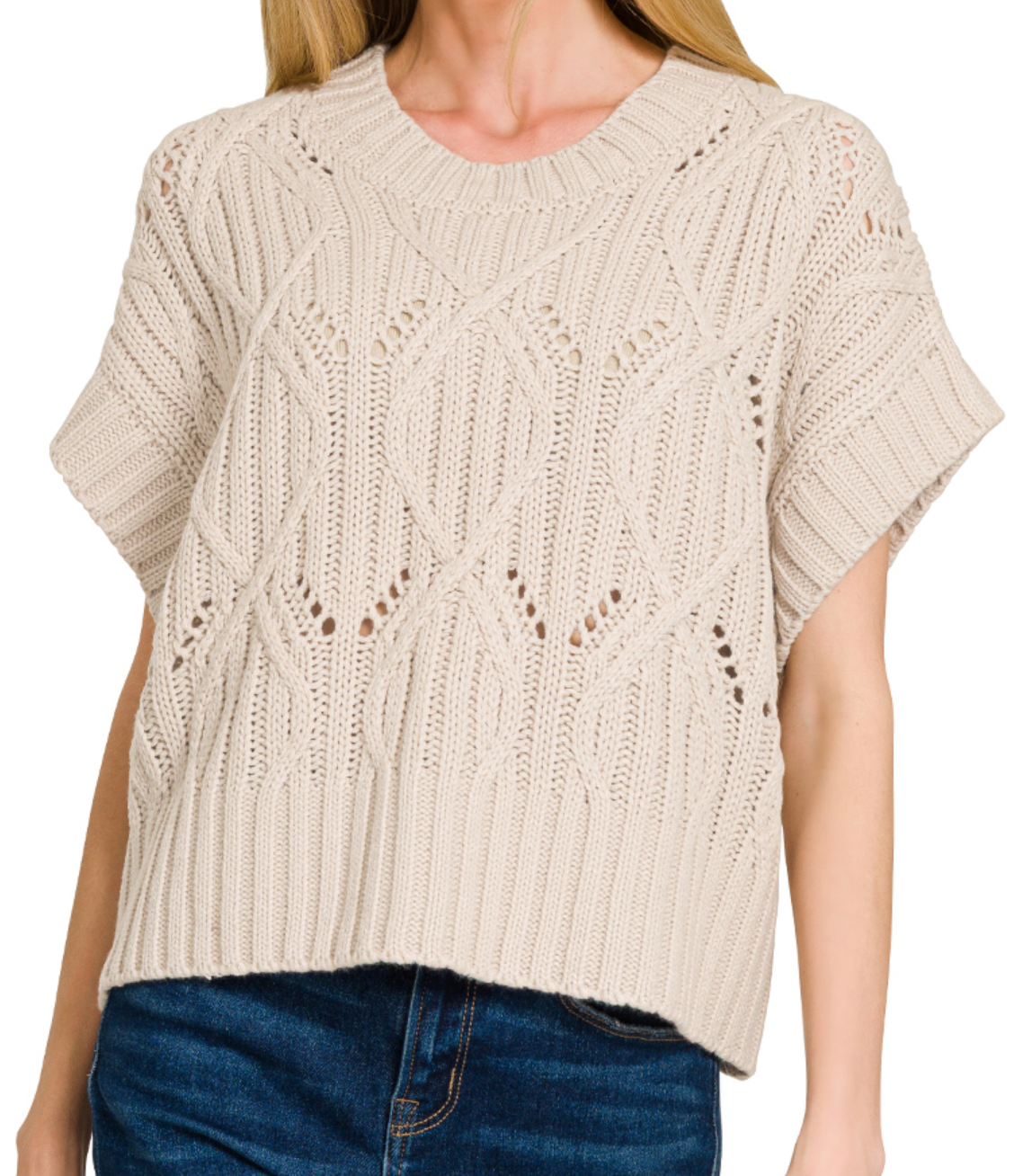 Cable Knit Cap Sweater SAND