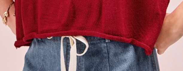 Roll Up Detail Sweater CRIMSON