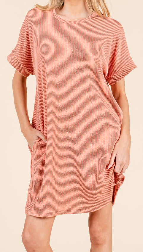 Rib Knit Dress SALMON
