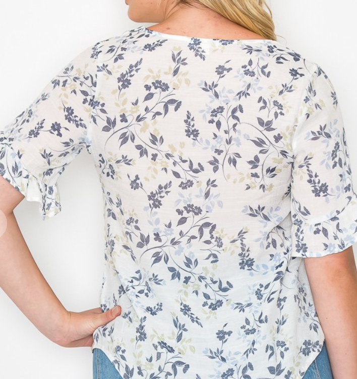 Gauze Floral Ruffle Sleeve WHITE