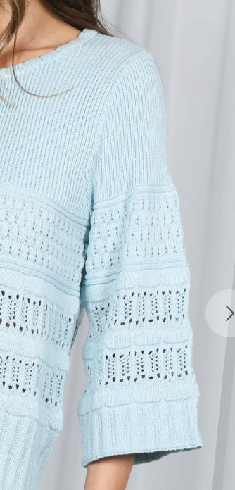 3/4 Sleeve Textured Sweater ICE BLUE