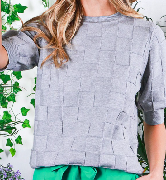 Checkered Short Sleeve Sweater GRAY