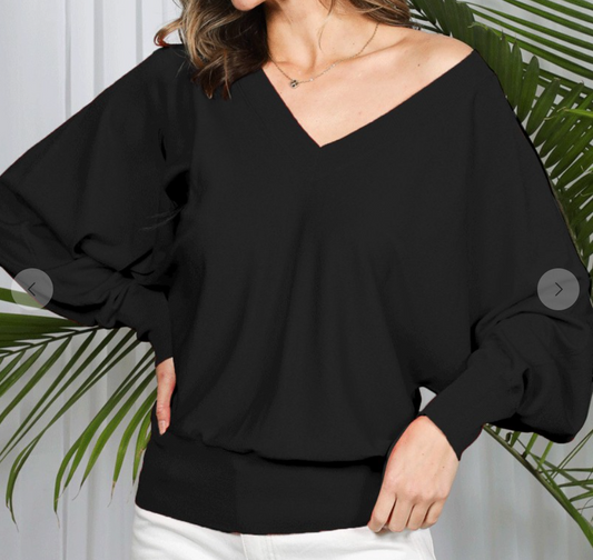 V~neck LightWeight Sweater BLACK