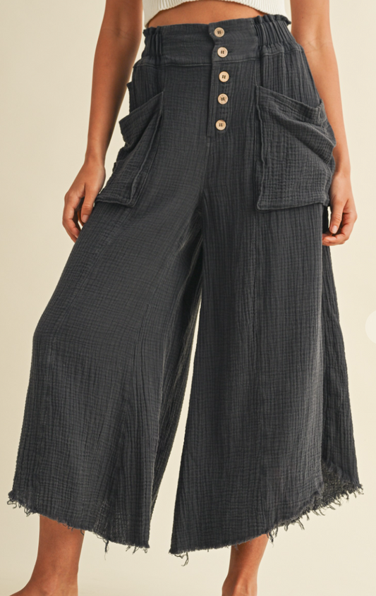 Mineral Wash Fray Boho Pant VINTAGE CHARCOAL