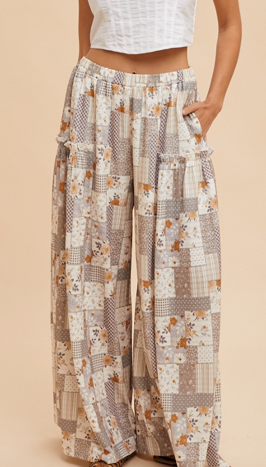 Patchwork Textured Wide Leg