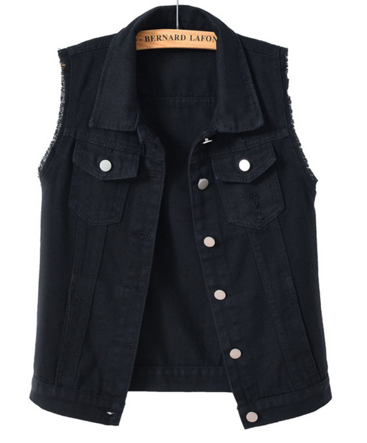 Cropped Raw Hem Vest BLACK