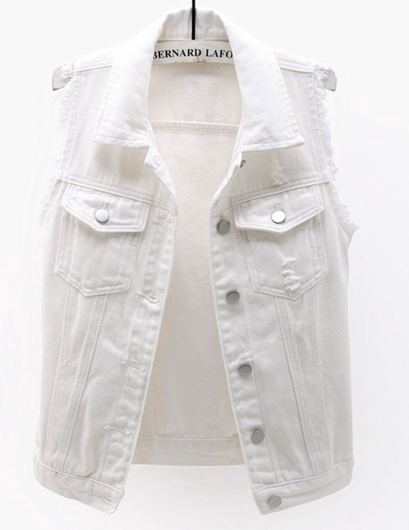 Cropped Raw Hem Vest WHITE