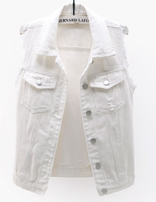 Cropped Raw Hem Vest WHITE