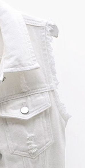 Cropped Raw Hem Vest WHITE