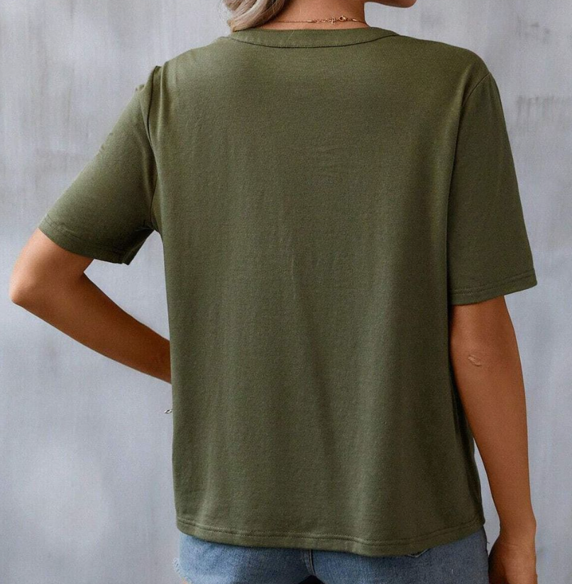Embroidered V~Neck Floral Blouse ARMY