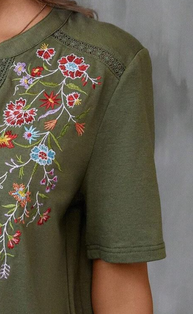 Embroidered V~Neck Floral Blouse ARMY