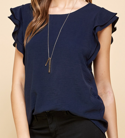 Wendy Ruffled Sleeve NAVY