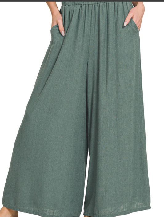 Linen Blend Wide Leg Pants 24.5" JADE