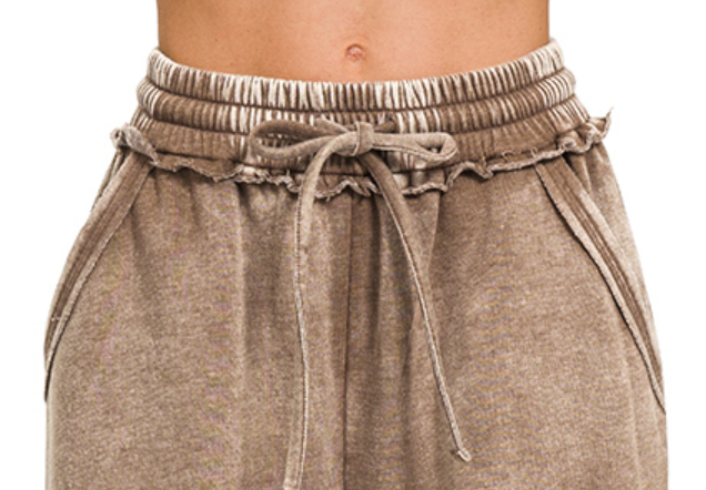 Acid Wash Palazzo Pants 30" MOCHA
