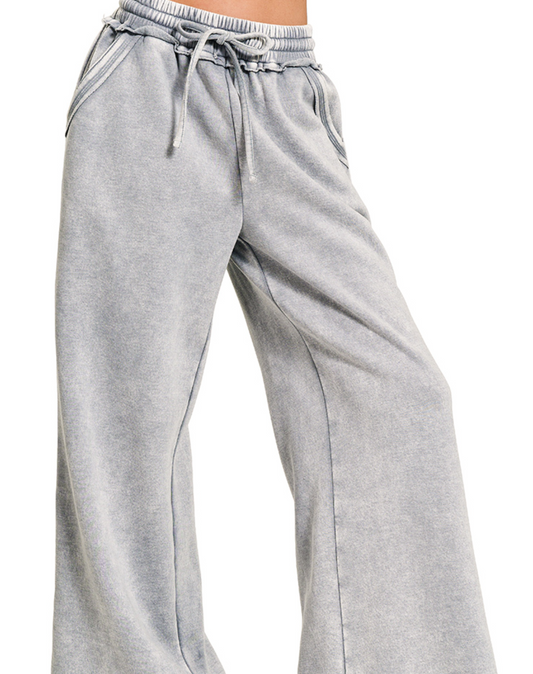 Acid Wash Palazzo Pants 30" SLEET