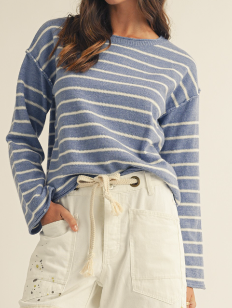 Soft Stripes Relaxed Sweater CORNFLOWER