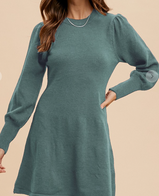 Long Puff Sleeve Sweater Midi TEAL