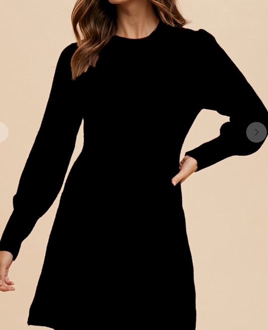 Long Puff Sleeve Sweater Midi BLACK