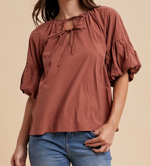 Tie Neck & Balloon Sleeve Blouse TERRACOTTA