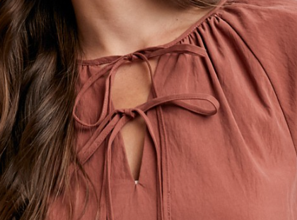 Tie Neck & Balloon Sleeve Blouse TERRACOTTA