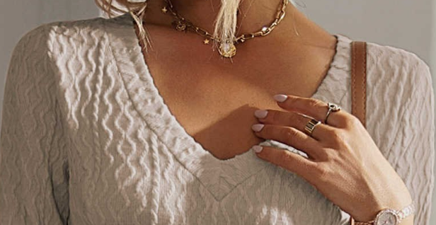 Textured V~Neck Midi Dress BEIGE