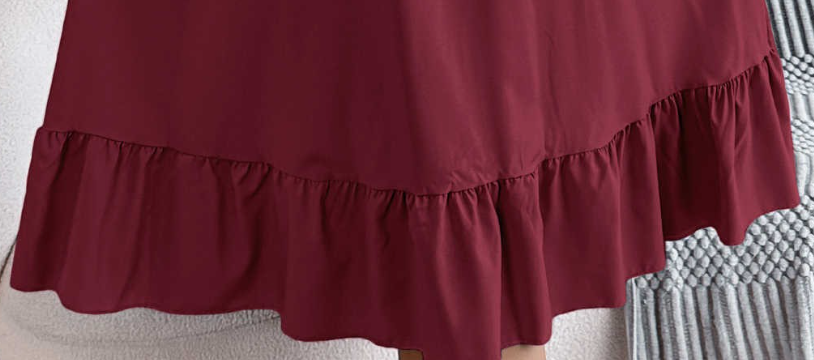 Square Neck Puff Sleeve Midi WINE