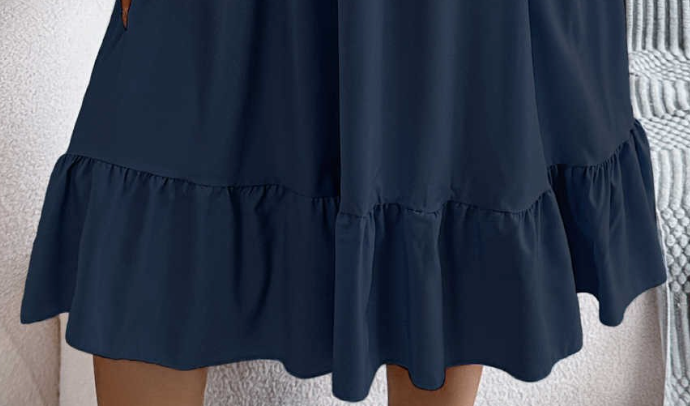 Square Neck Puff Sleeve Midi NAVY